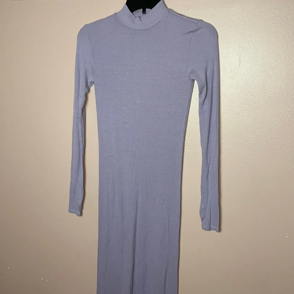 Enza Costa Mock Neck Rib Silk Midi in Lilac - Picture 1 of 5